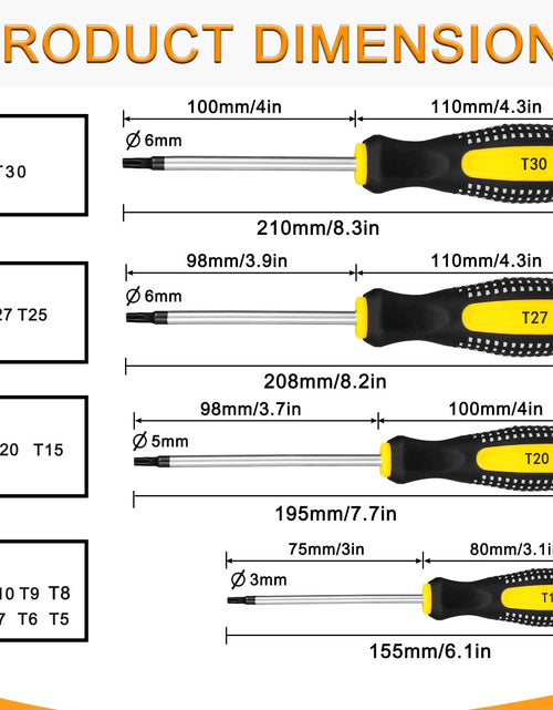 Load image into Gallery viewer, Magnetic Torx Screwdrivers Set, 12PCS Torx Driver Star Screwdrivers Set,T5 T7 T8 T9 T10 T15 T20 T25 T27 T30
